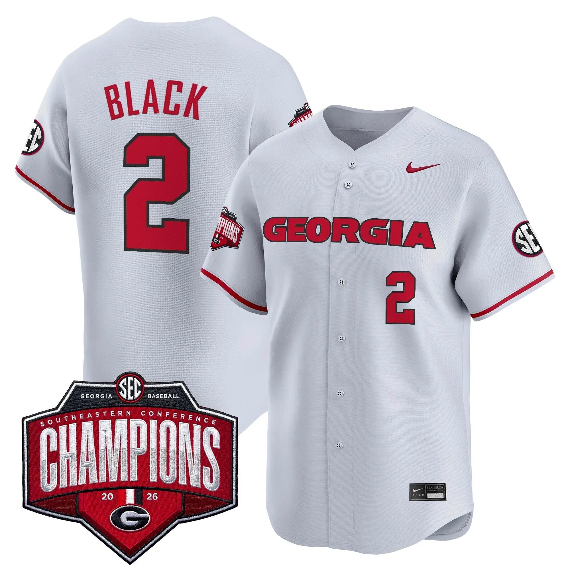 UGA Baseball Southeastern Confernce Champions 2026 Vapor Premier Limited Jersey - All Stitched by Digigearus