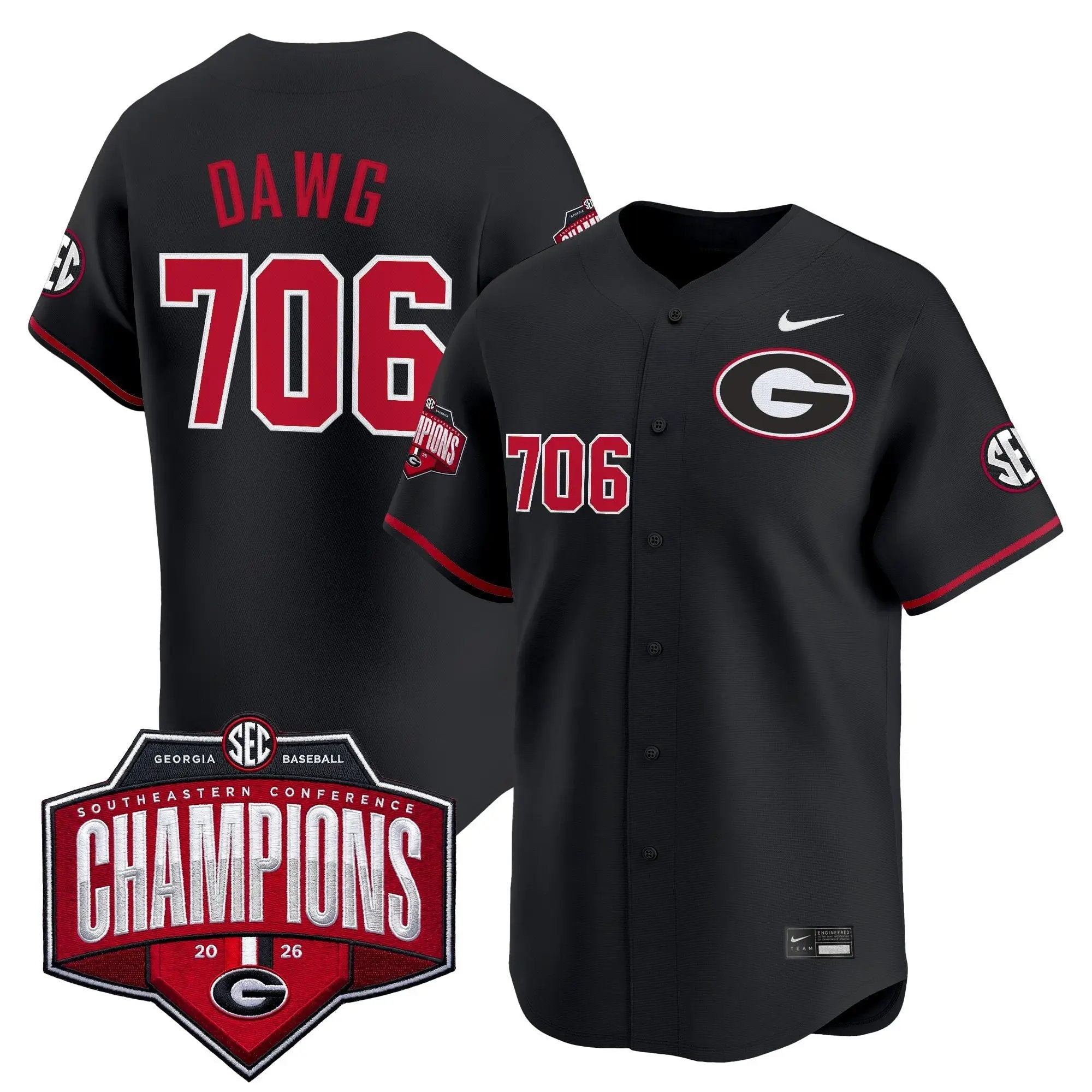 UGA Baseball Southeastern Confernce Champions 2026 Vapor Premier Limited Jersey - All Stitched by Digigearus