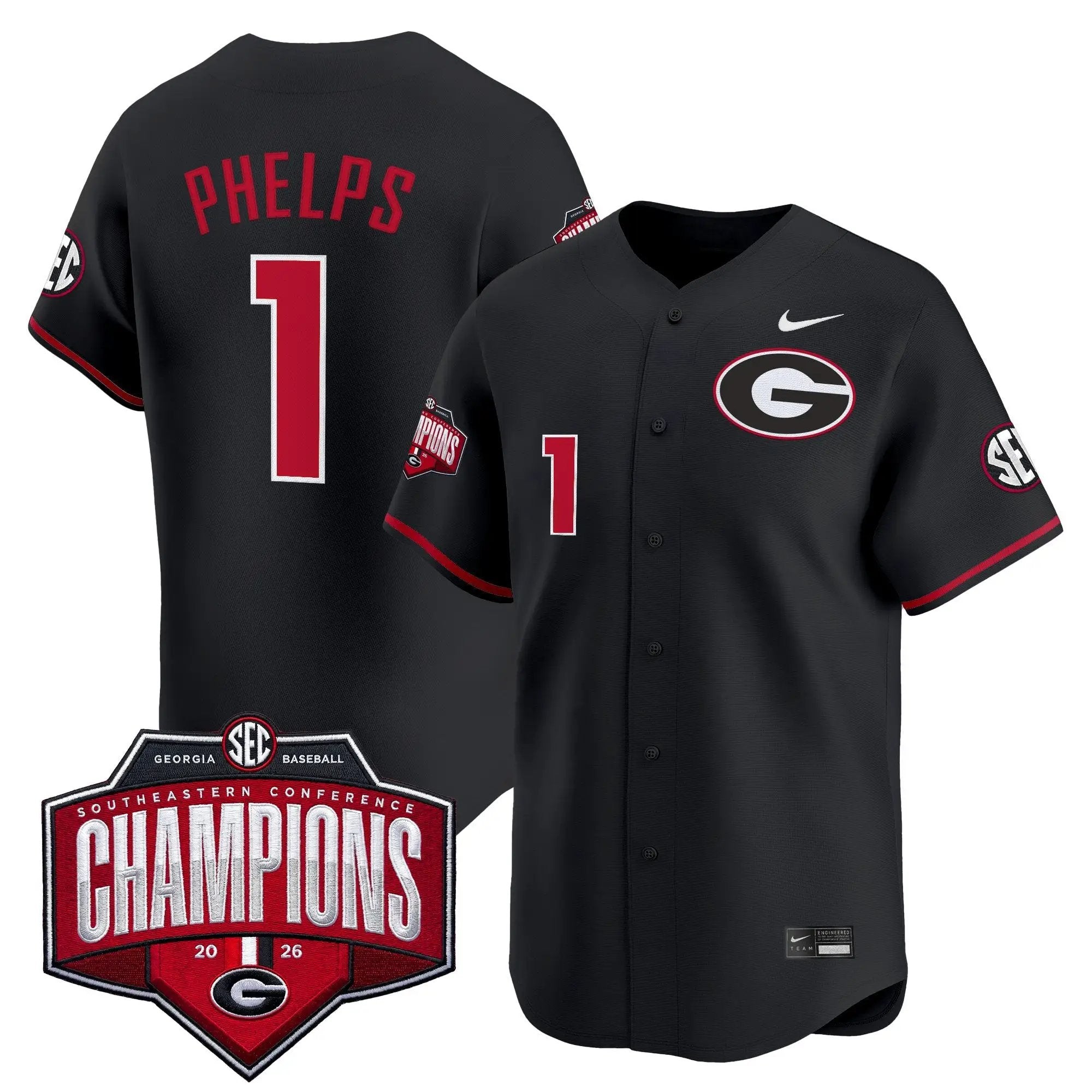 UGA Baseball Southeastern Confernce Champions 2026 Vapor Premier Limited Jersey - All Stitched by Digigearus
