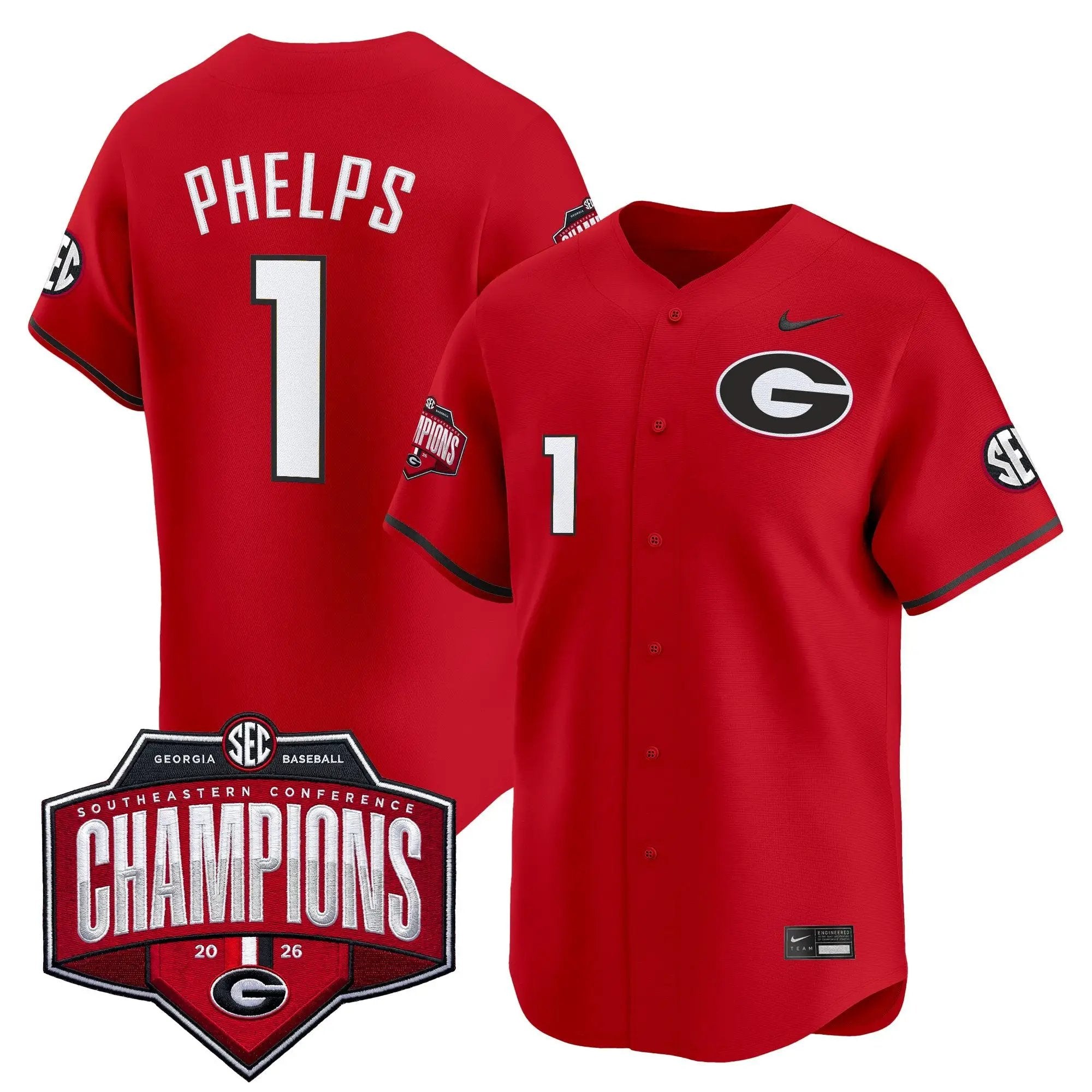 UGA Baseball Southeastern Confernce Champions 2026 Vapor Premier Limited Jersey - All Stitched by Digigearus