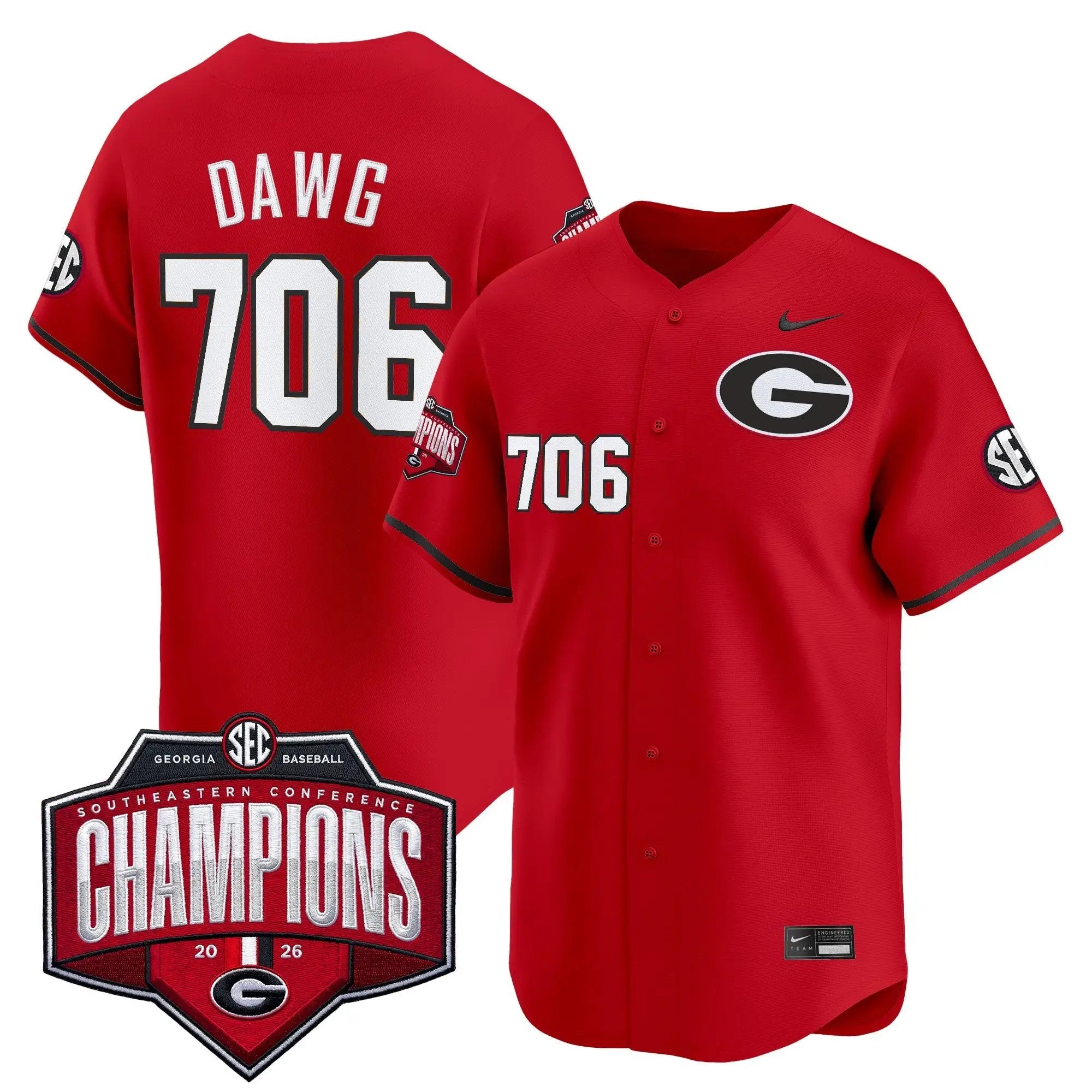 UGA Baseball Southeastern Confernce Champions 2026 Vapor Premier Limited Jersey - All Stitched by Digigearus