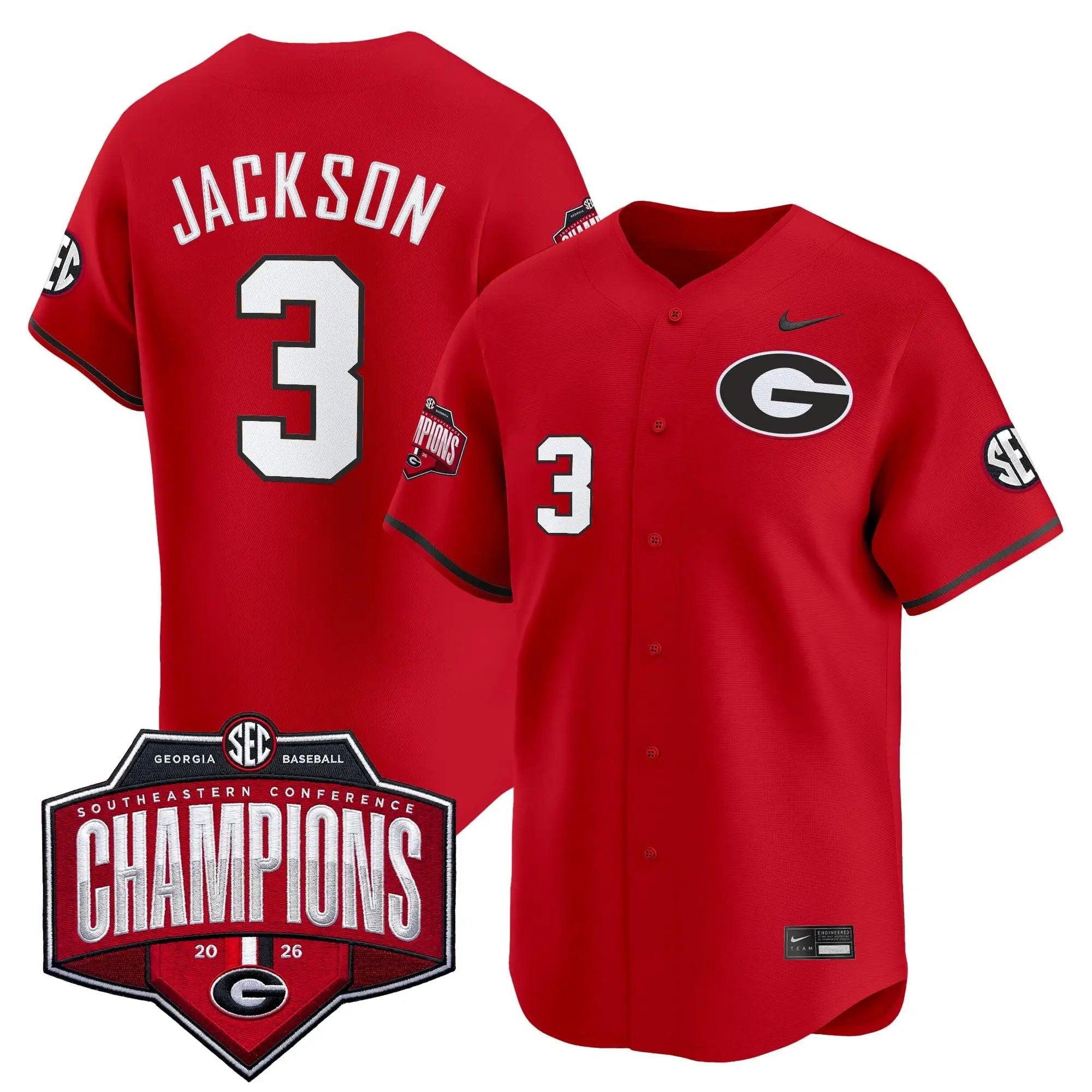 UGA Baseball Southeastern Confernce Champions 2026 Vapor Premier Limited Jersey - All Stitched by Digigearus