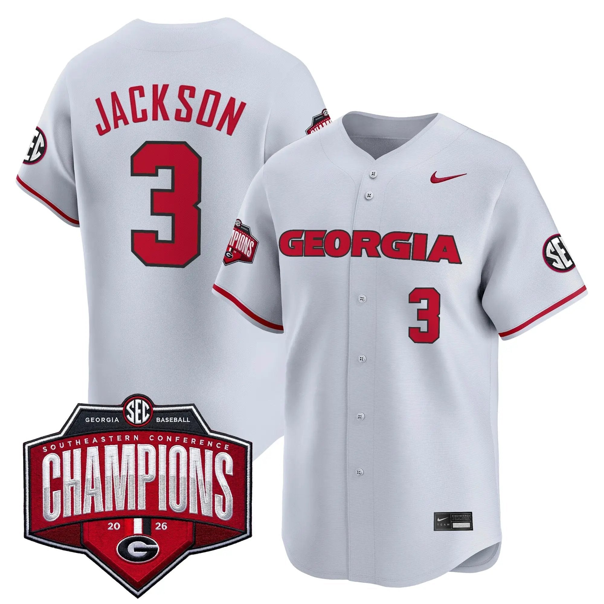 UGA Baseball Southeastern Confernce Champions 2026 Vapor Premier Limited Jersey - All Stitched by Digigearus