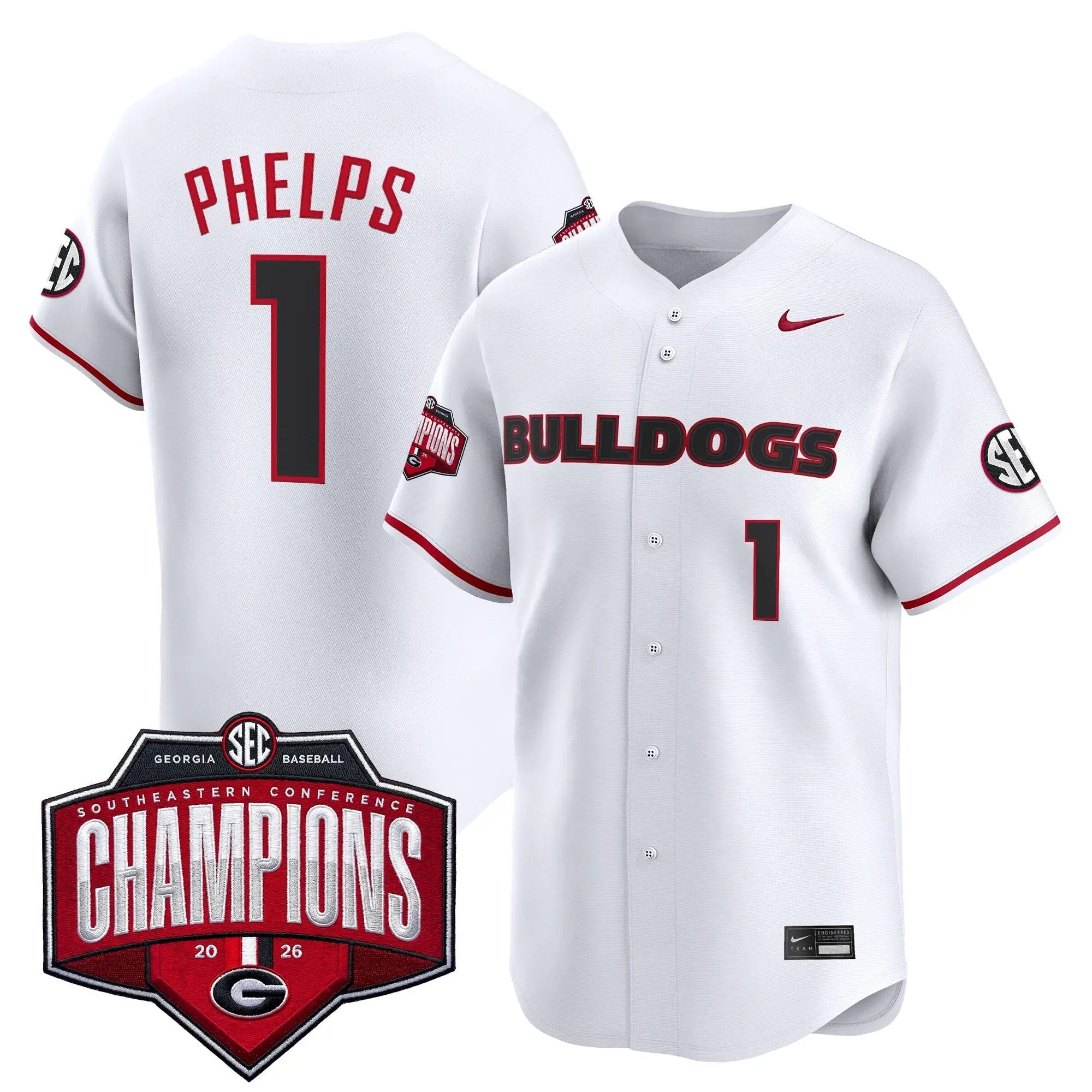 UGA Baseball Southeastern Confernce Champions 2026 Vapor Premier Limited Jersey - All Stitched by Digigearus