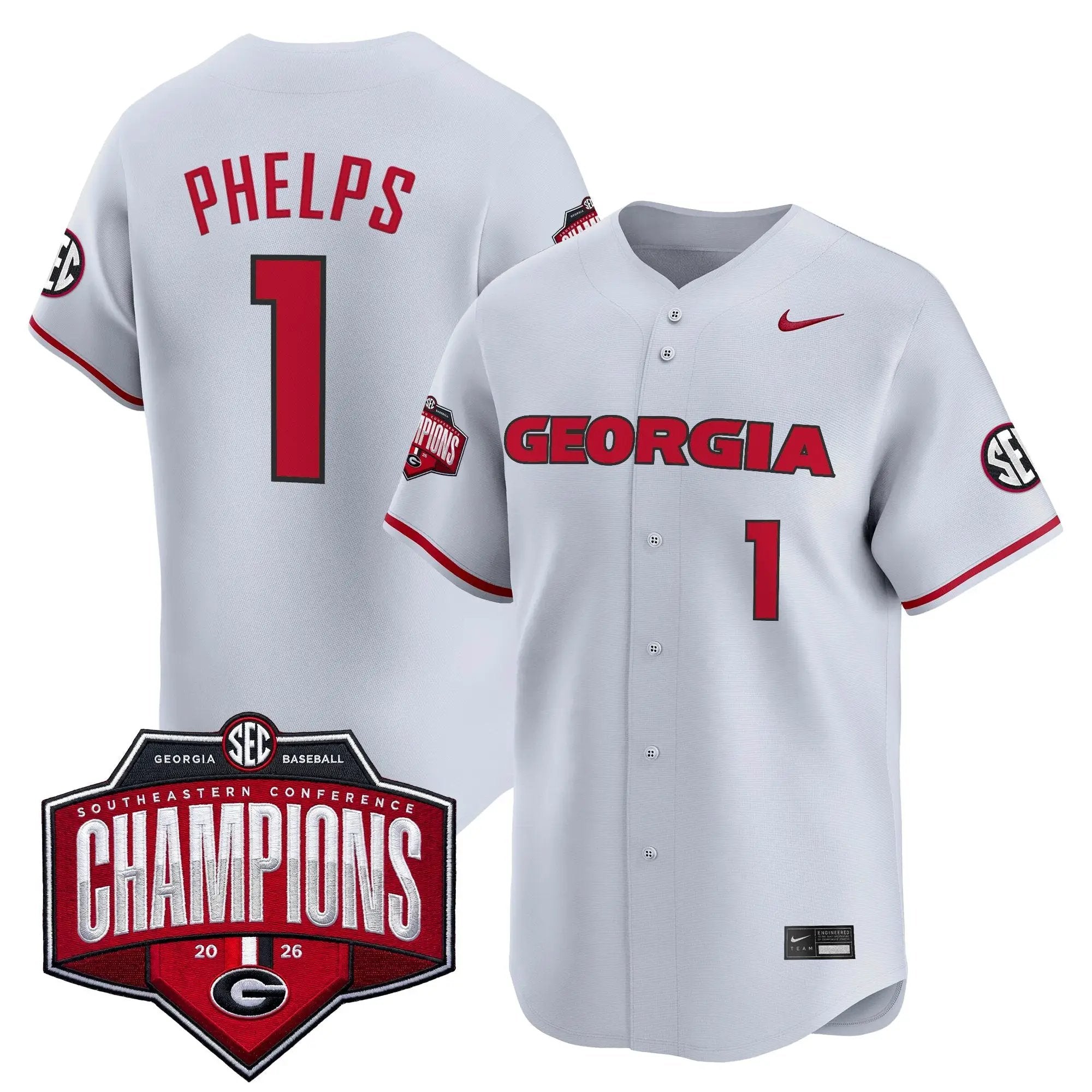 UGA Baseball Southeastern Confernce Champions 2026 Vapor Premier Limited Jersey - All Stitched by Digigearus