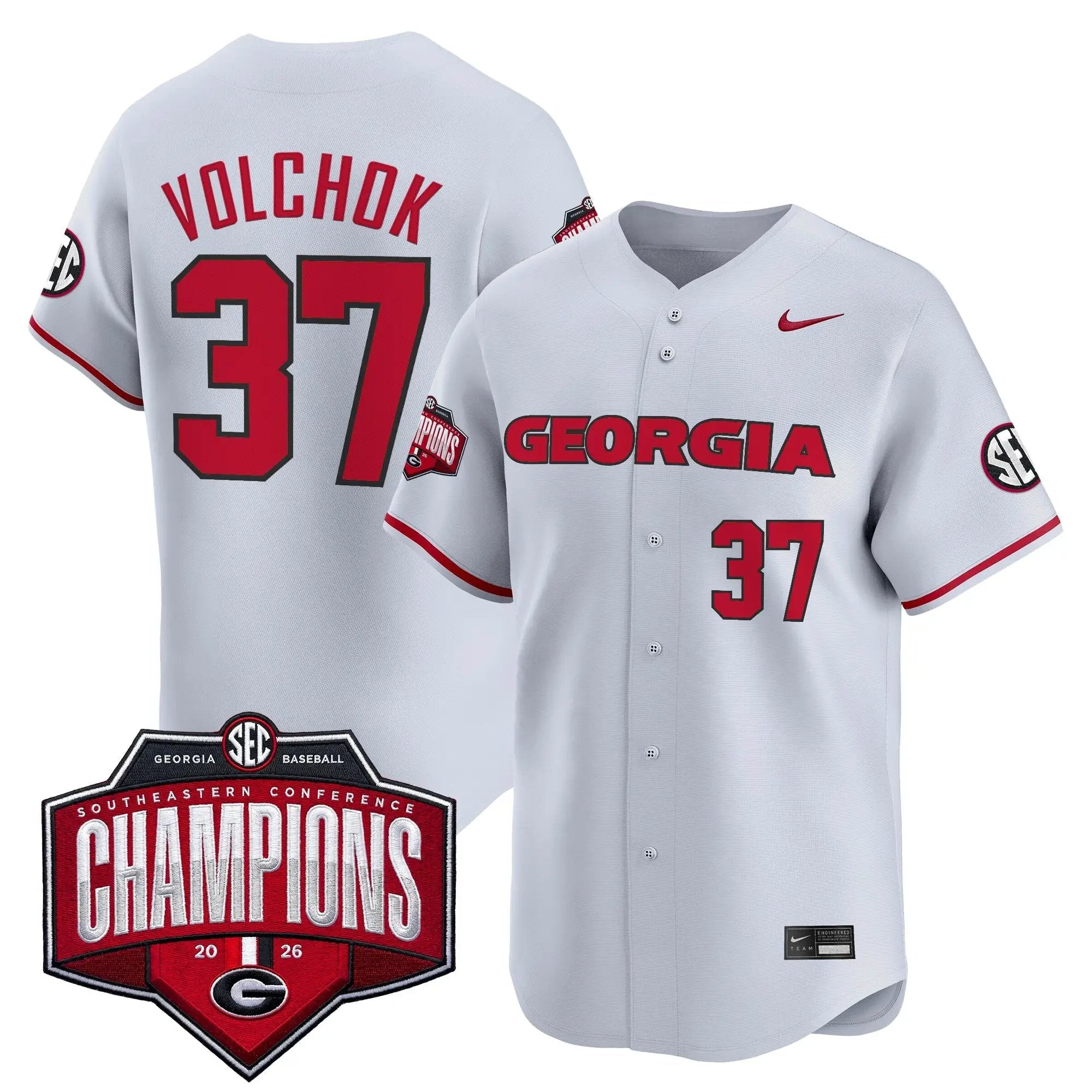 UGA Baseball Southeastern Confernce Champions 2026 Vapor Premier Limited Jersey - All Stitched by Digigearus