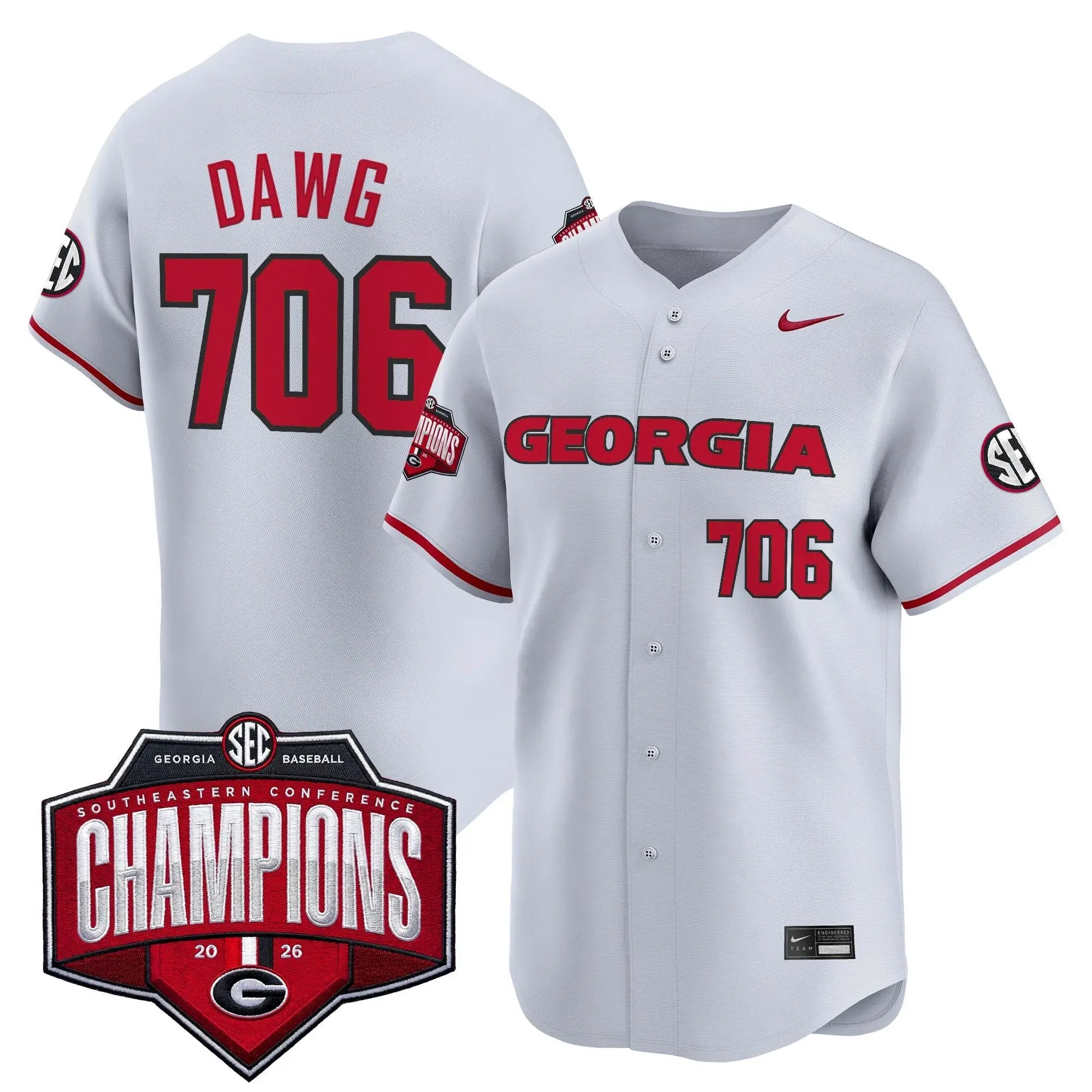 UGA Baseball Southeastern Confernce Champions 2026 Vapor Premier Limited Jersey - All Stitched by Digigearus