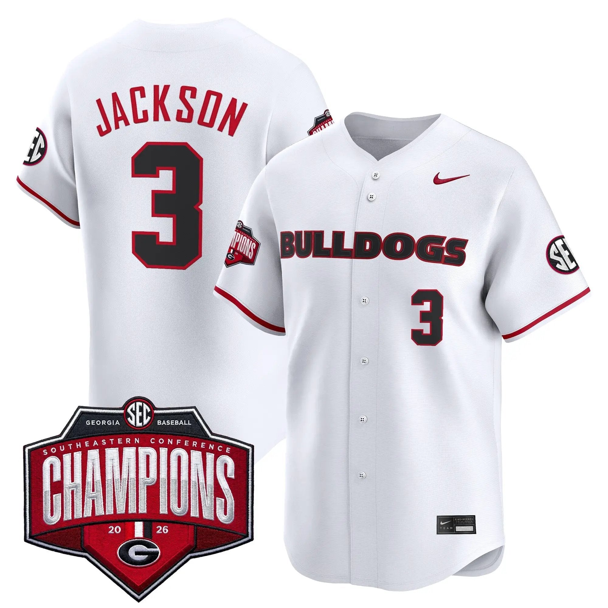 UGA Baseball Southeastern Confernce Champions 2026 Vapor Premier Limited Jersey - All Stitched by Digigearus