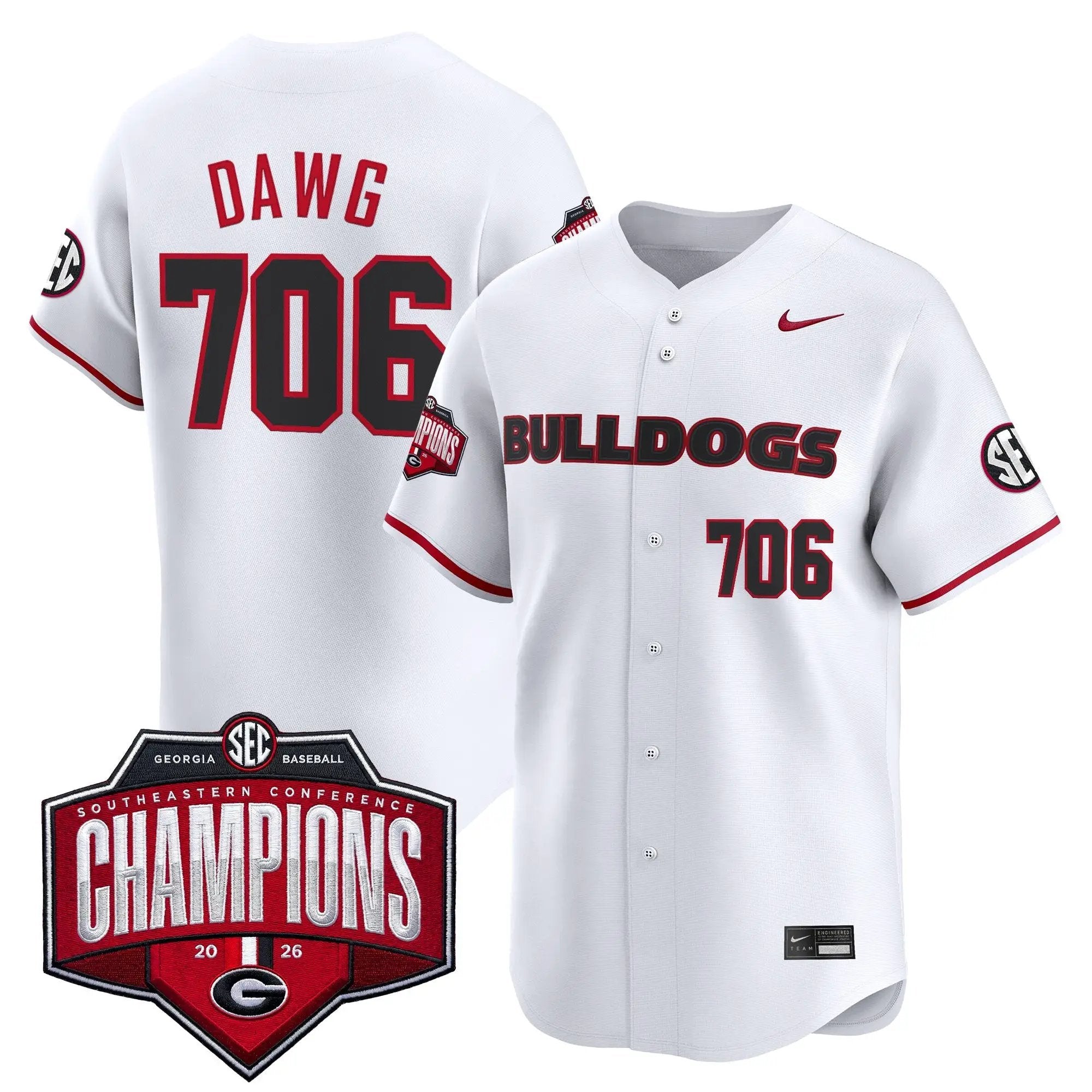 UGA Baseball Southeastern Confernce Champions 2026 Vapor Premier Limited Jersey - All Stitched by Digigearus