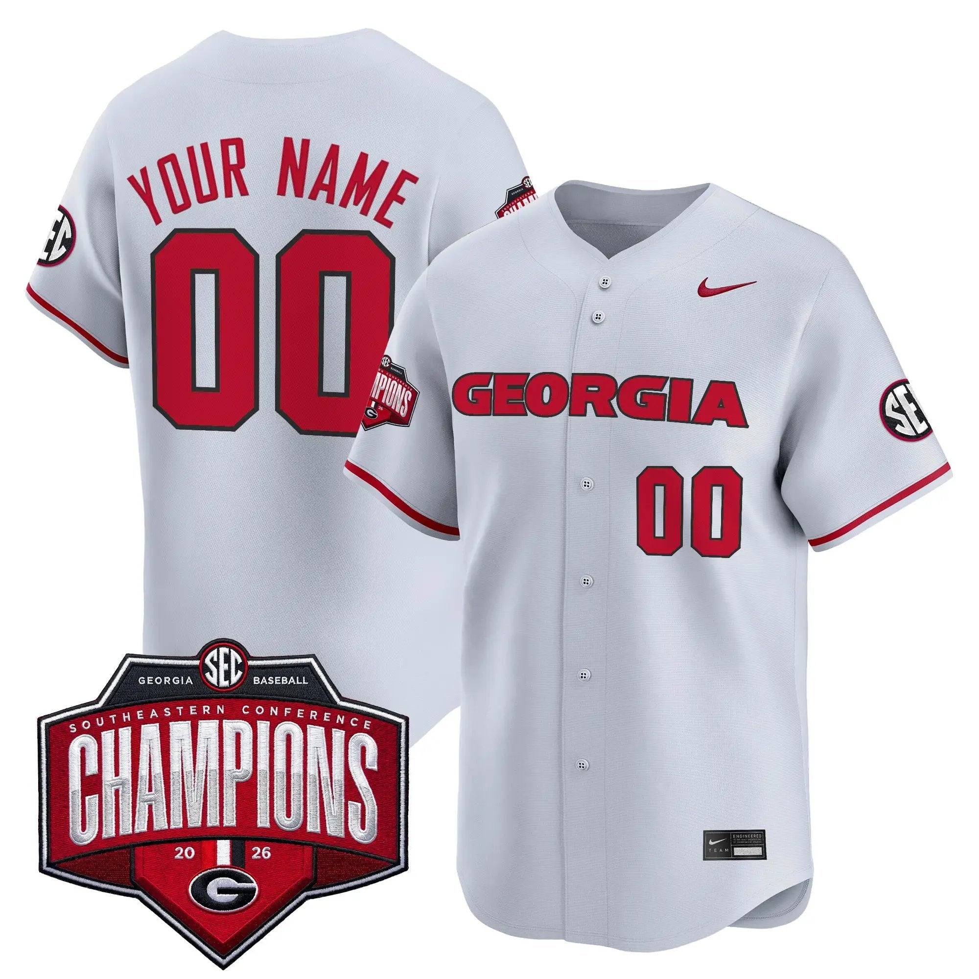 UGA Baseball Southeastern Confernce Champions 2026 Vapor Premier Limited Custom Jersey - All Stitched by Digigearus