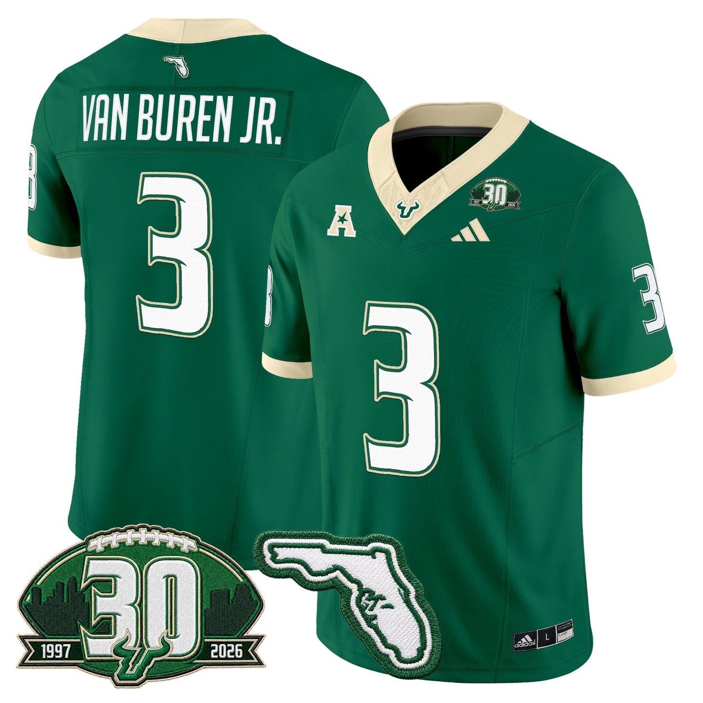 South Florida Bulls 30th Anniversary Patch Vapor Limited Jersey - Stitched by Digigearus