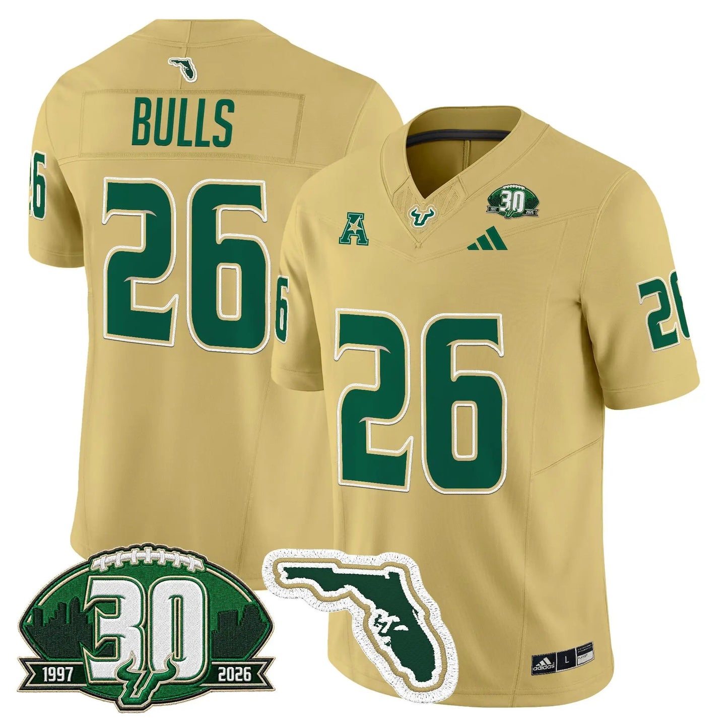 South Florida Bulls 30th Anniversary Patch Vapor Limited Jersey - Stitched by Digigearus
