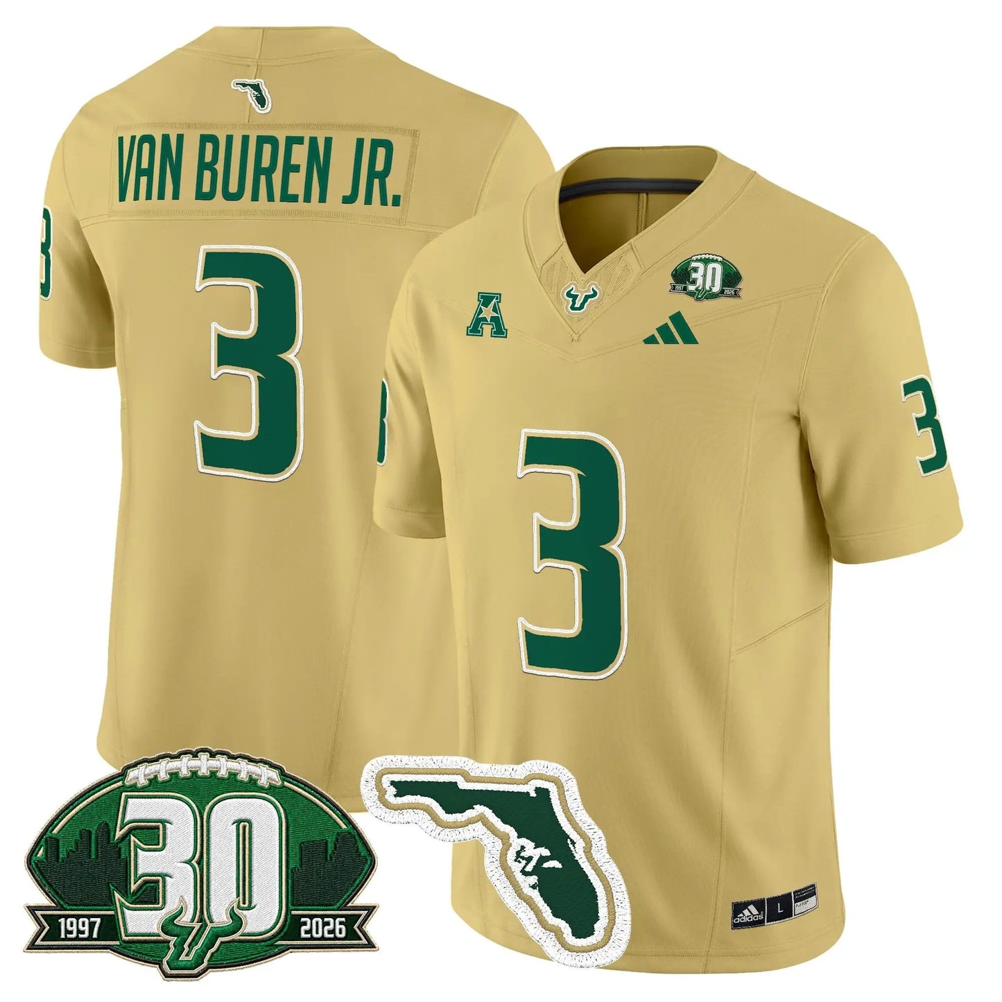 South Florida Bulls 30th Anniversary Patch Vapor Limited Jersey - Stitched by Digigearus