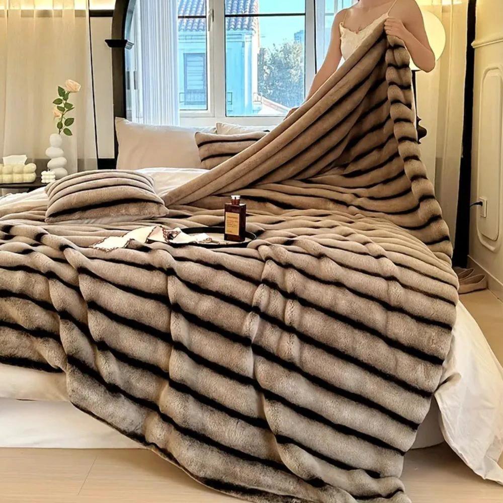 Ruched Faux Rabbit Fur Blanket by Casa & Beyond