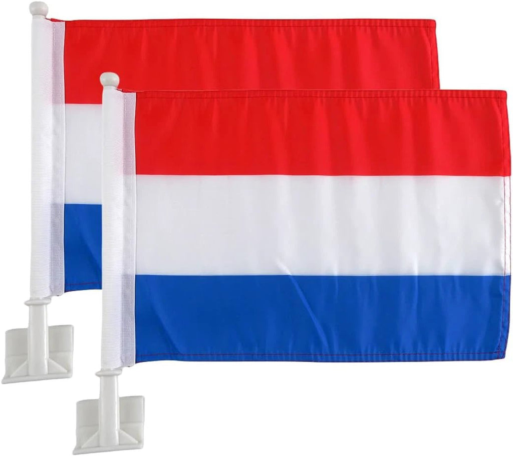 Dutch flag Car Window Flag of Netherlands 11X18 Inch(28x46cm) 100% Polyester, Strong White Flagpole by flagsshop