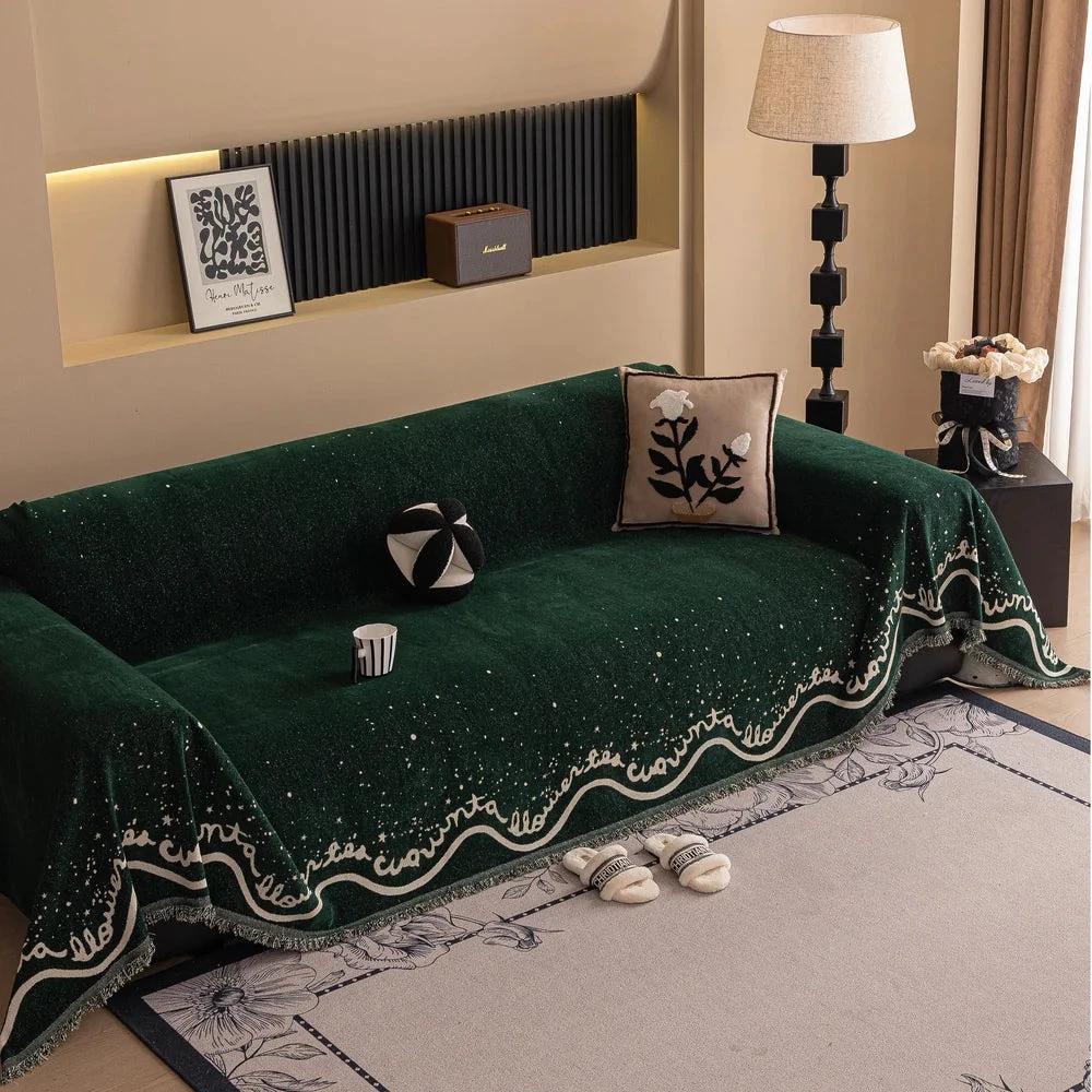 Cursive Glittering Chenille Sofa Cover by Casa & Beyond
