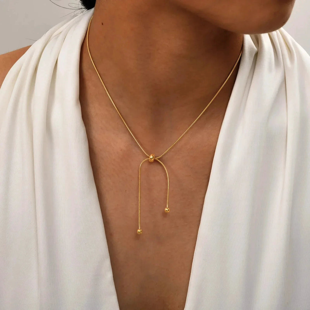 18k Adjustable Tassel Snake Chain Necklace by BowLift