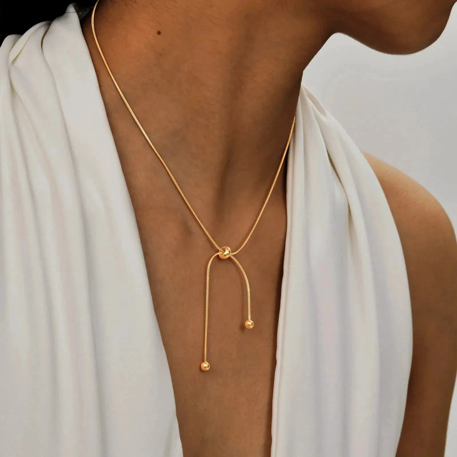18k Adjustable Tassel Snake Chain Necklace by BowLift