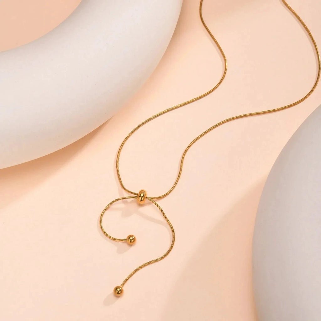 18k Adjustable Tassel Snake Chain Necklace by BowLift