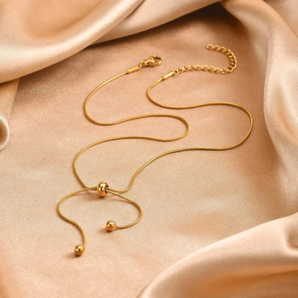 18k Adjustable Tassel Snake Chain Necklace by BowLift