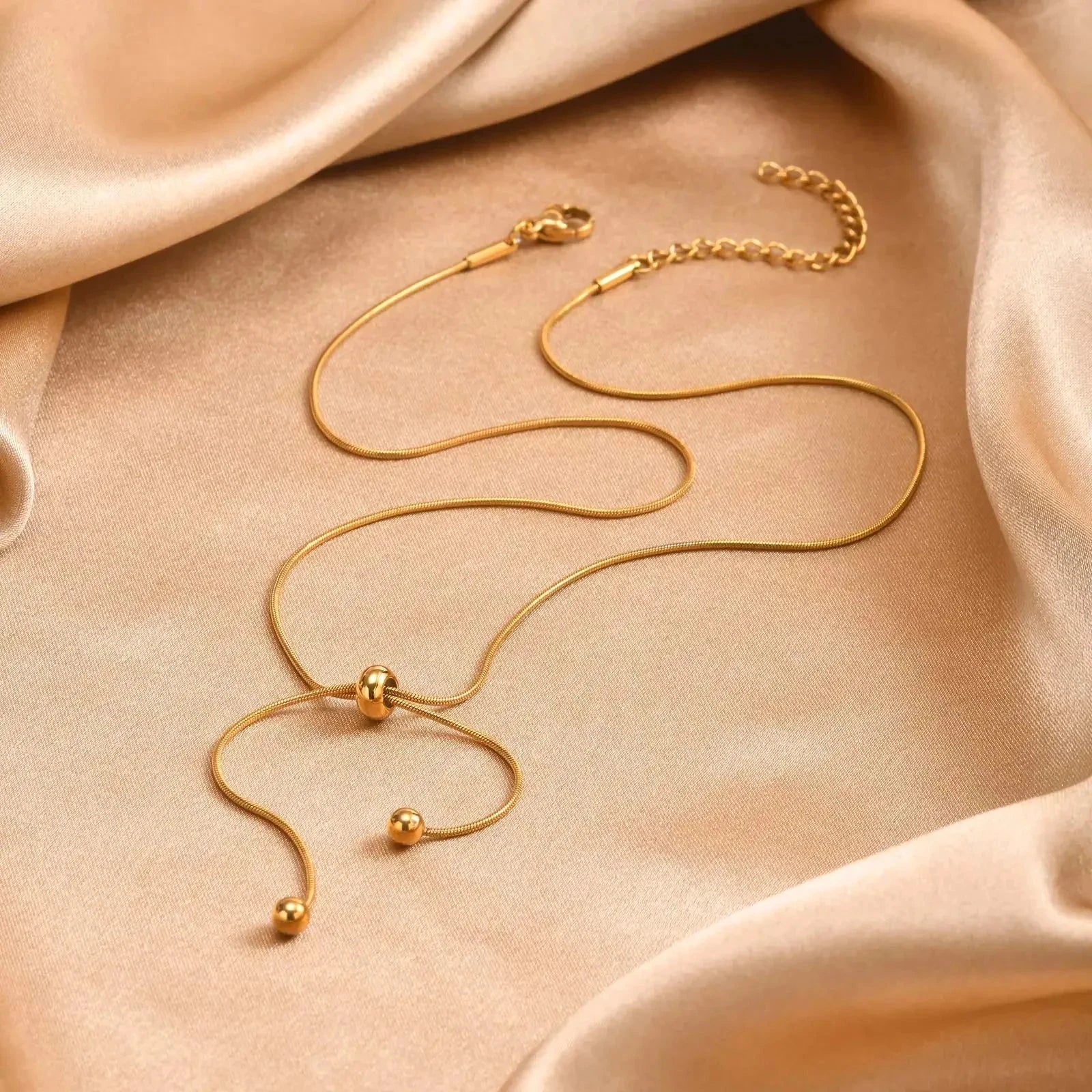 18k Adjustable Tassel Snake Chain Necklace by BowLift