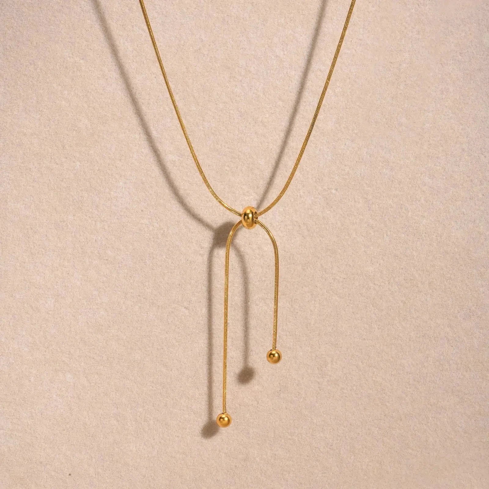 18k Adjustable Tassel Snake Chain Necklace by BowLift