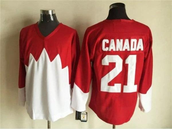 1972 Summit Series Team Canada #21 Stan Mikita Red CCM Vintage Hockey Jersey by Hockey David