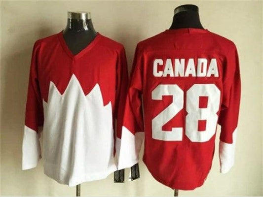 1972 Summit Series Team Canada #28 Bobby Clarke Red CCM Vintage Hockey Jersey by Hockey David