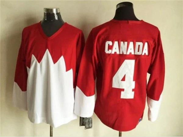 1972 Summit Series Team Canada #4 Bobby Orr Red CCM Vintage Hockey Jersey by Hockey David