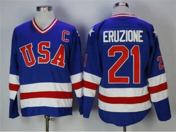 1980 Winter Olympics Team USA #21 Mike Eruzione CCM Vintage Jersey - Blue by Hockey David