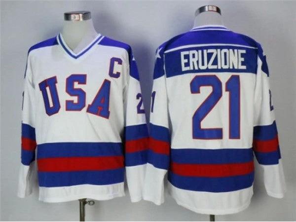 1980 Winter Olympics Team USA #21 Mike Eruzione CCM Vintage Jersey -White by Hockey David