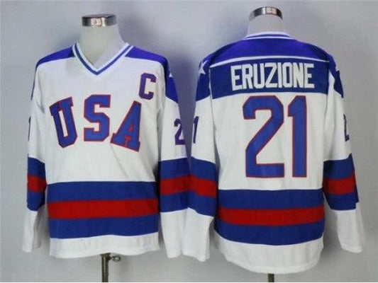1980 Winter Olympics Team USA #21 Mike Eruzione CCM Vintage Jersey -White by Hockey David