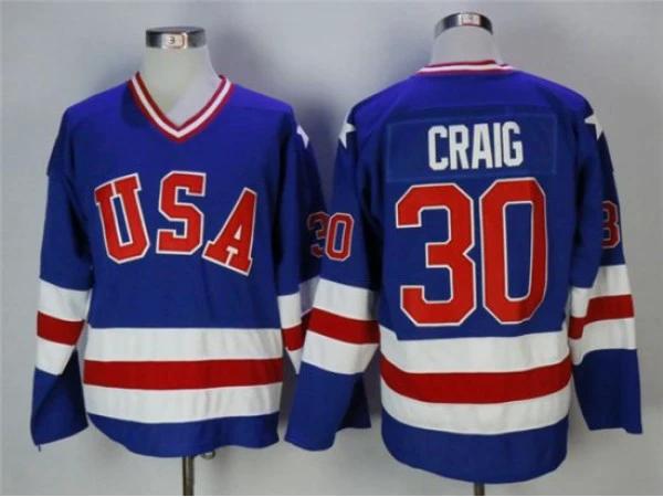 1980 Winter Olympics Team USA #30 Jim Craig CCM Vintage Jersey - Blue by Hockey David