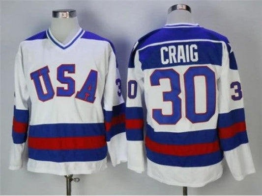 1980 Winter Olympics Team USA #30 Jim Craig CCM Vintage Jersey - White by Hockey David