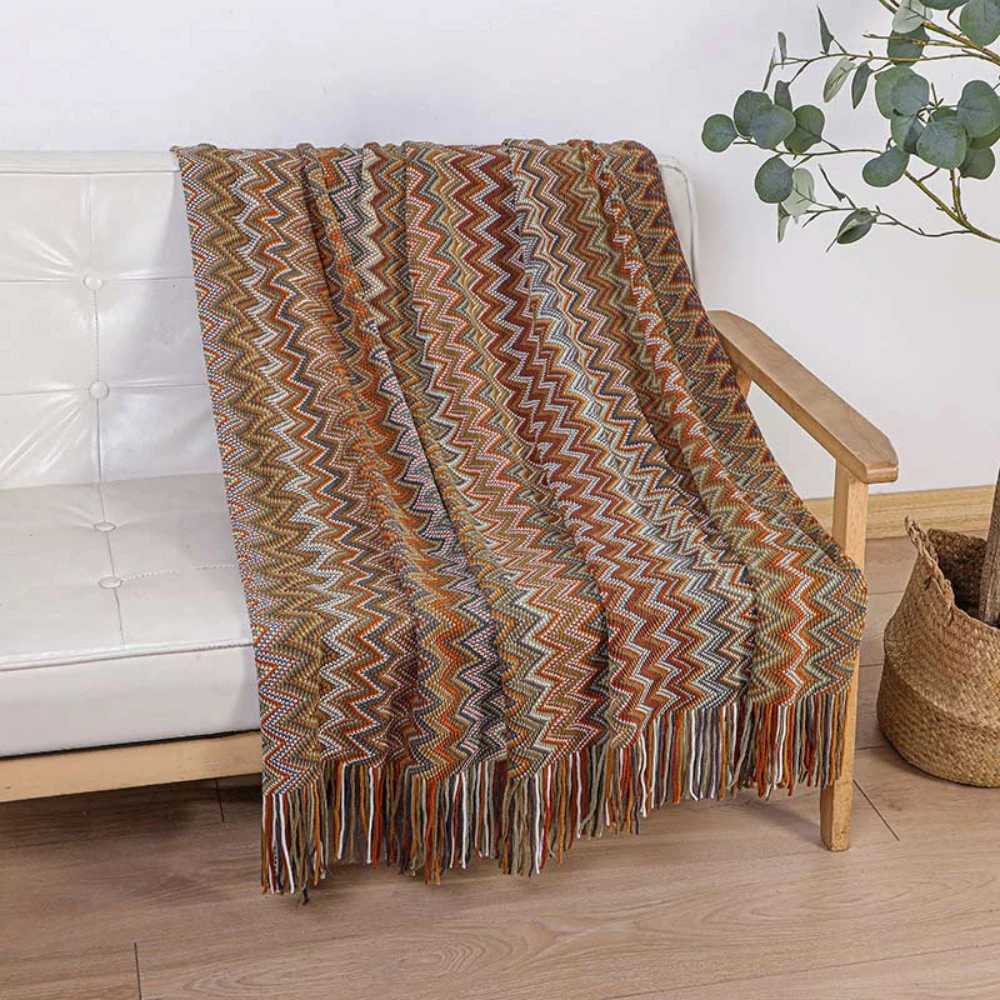 Multicolor Zigzag Tasseled Knit Throw by Casa & Beyond