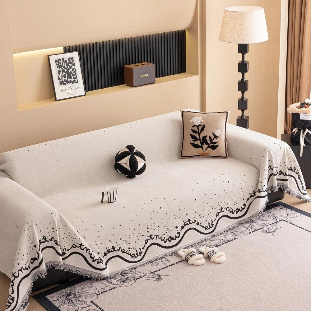 Cursive Glittering Chenille Sofa Cover by Casa & Beyond