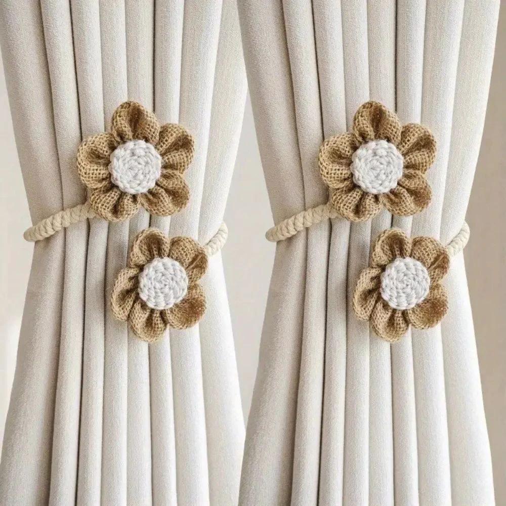 Floral Hemp Curtain Tie Back | 2Pcs Set by Casa & Beyond