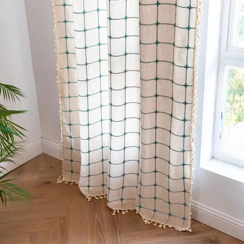 Turquoise Lattice Boho Tassel Curtain by Casa & Beyond