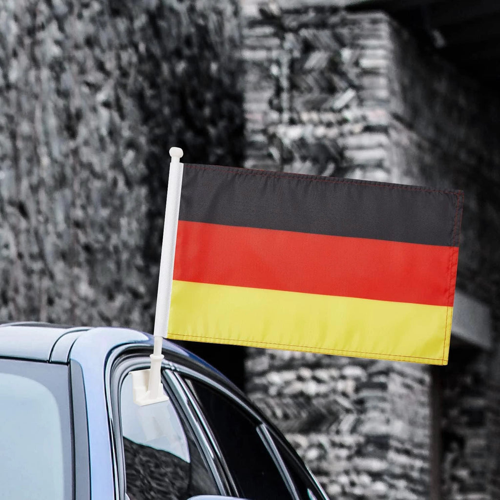 German Flag Car Window Flag of Germany 11X18 Inch(28x46cm) 100% Polyester, Strong White Flagpole by flagsshop