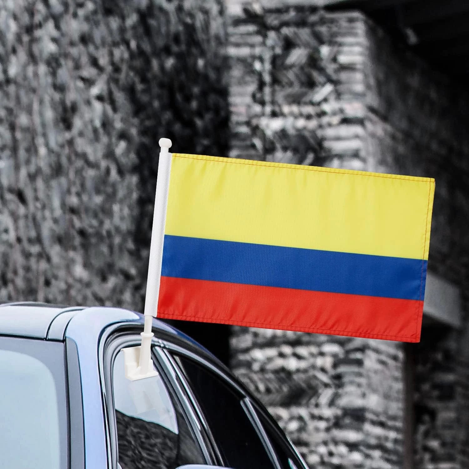 Colombian Flag Car Window Flag of Colombia 11X18 Inch(28x46cm) 100% Polyester, Strong White Flagpole by flagsshop