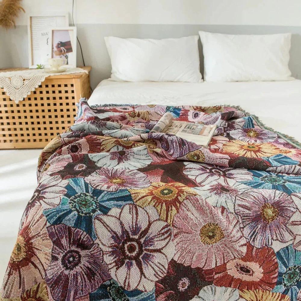 Vintage Flora Woven Tasseled Blanket by Casa & Beyond