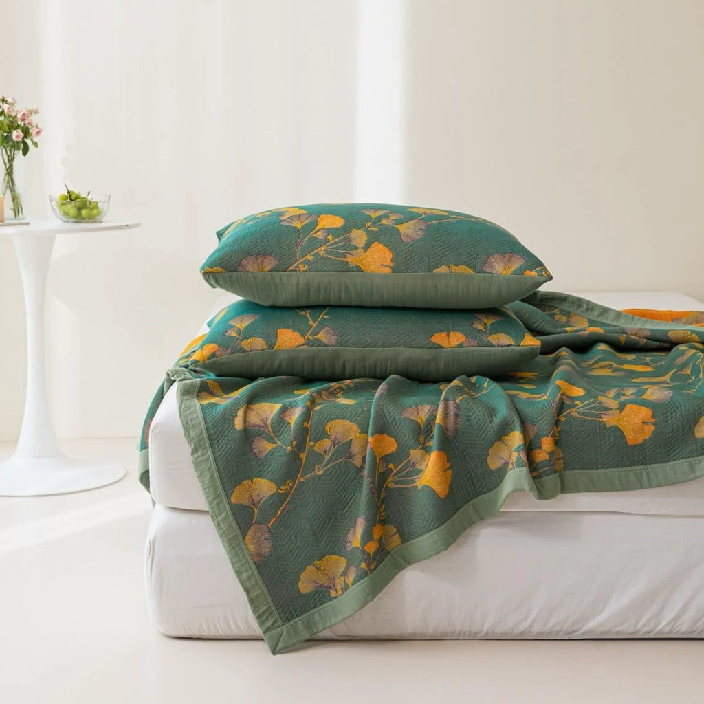 Jacquard Floral Ginkgo Leaves Reversible Coverlet by Casa & Beyond