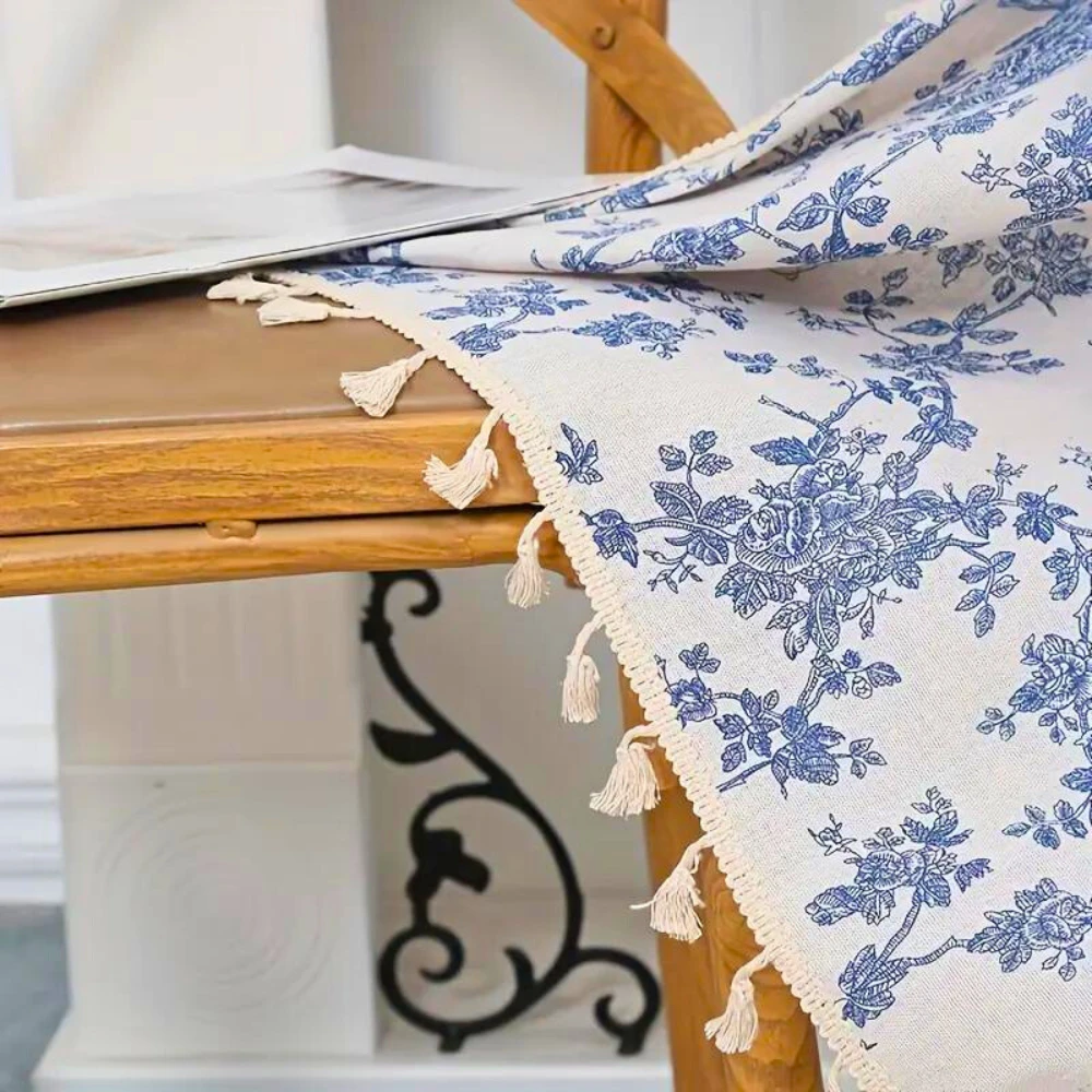Blue Rose Floral Home Curtain by Casa & Beyond