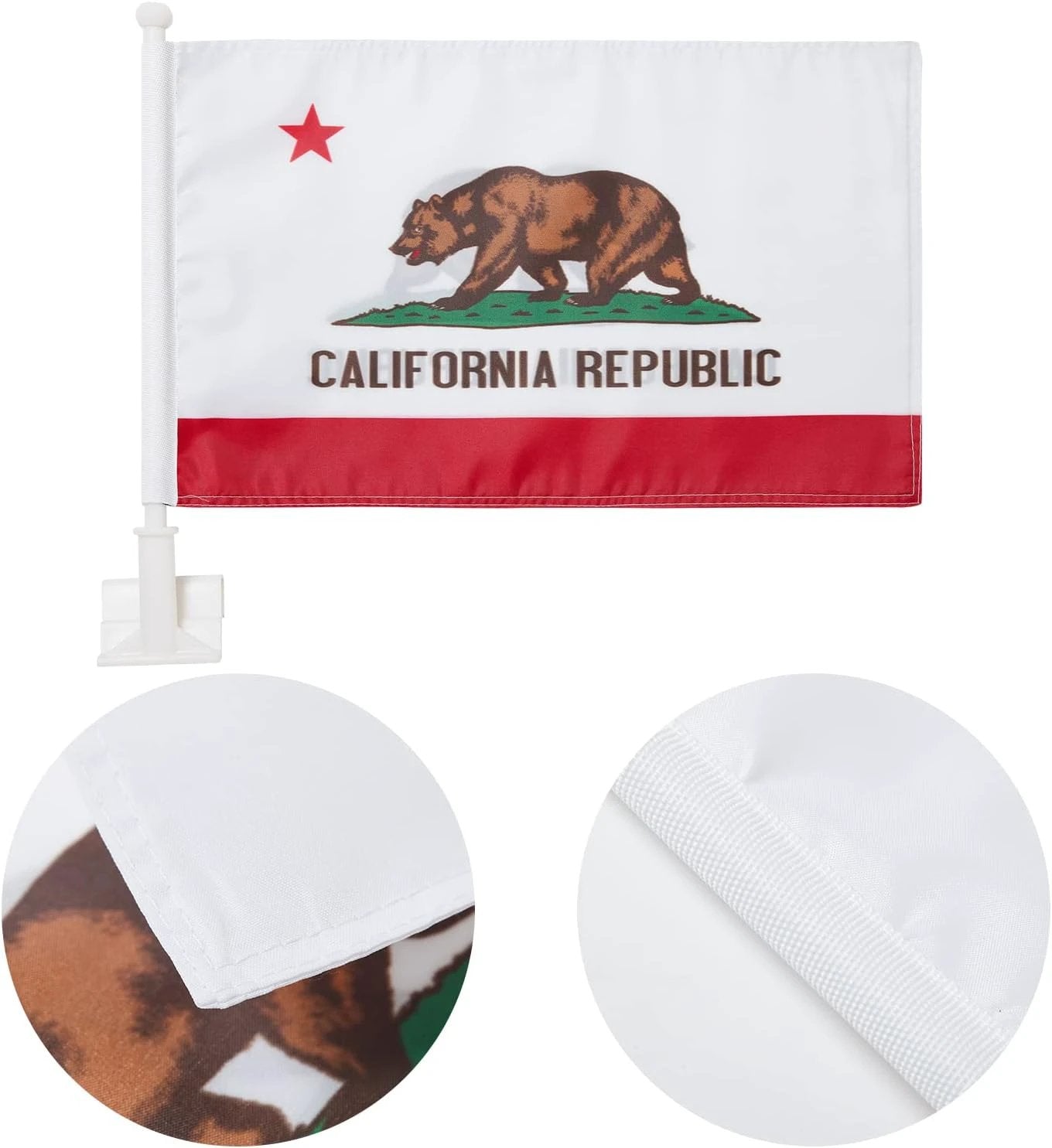 California State Flag Car Window Flag of California 11X18 Inch(28x46cm) 100% Polyester, Strong White Flagpole by flagsshop