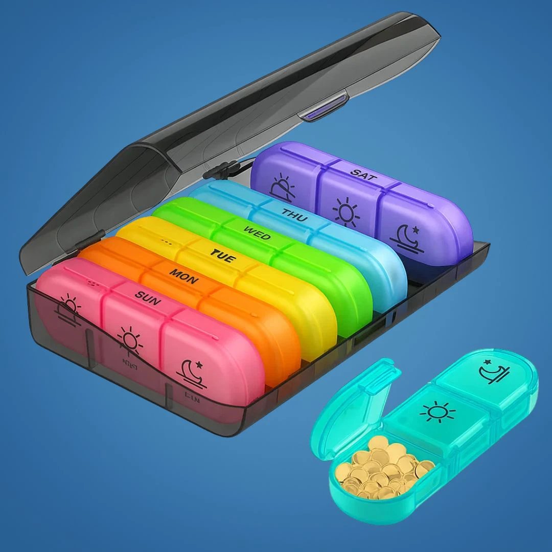 MediTrack | Weekly Pill Organizer – Improves Medication Adherence - Easy‑Open Large Compartments – BPA‑Free Durable – Travel & Seniors Bowlift by Bowlift