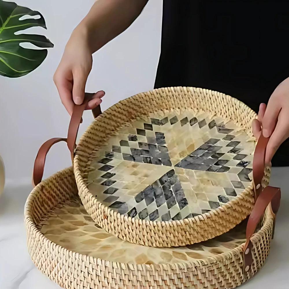 Farmhouse Rattan Tray in Assorted Patterns by Casa & Beyond