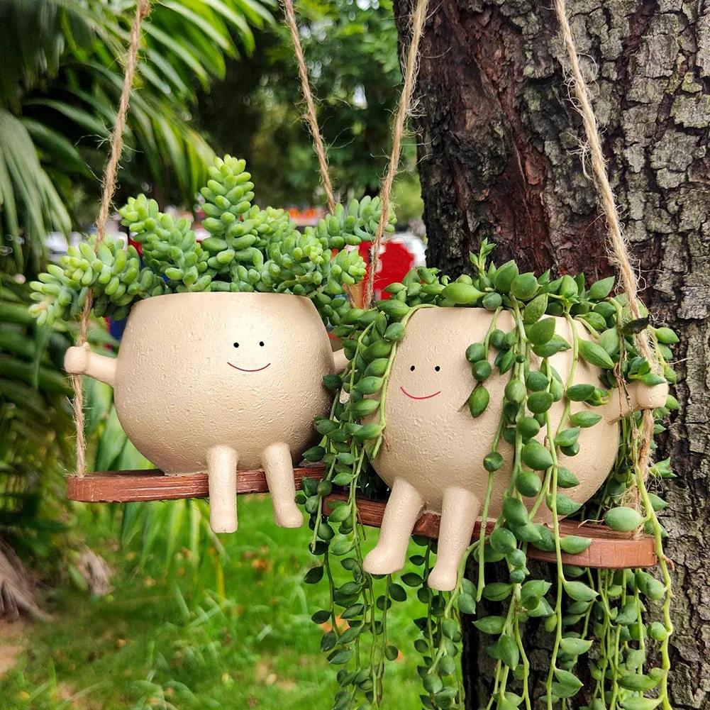 Swinging Face Planter Flower Pot - Resin Head Flower Pot for Indoor/Outdoor Plants Bowlift by Bowlift