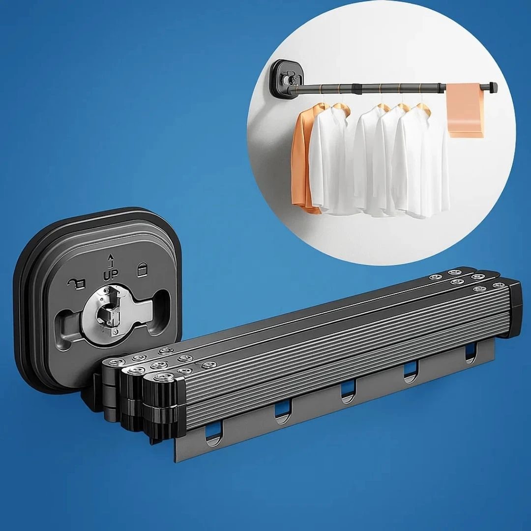 SpaceEase | Folding Clothes Hanger – Retractable Wall-Mounted Rack – Stainless Steel – Ideal for Small Spaces Bowlift by Bowlift