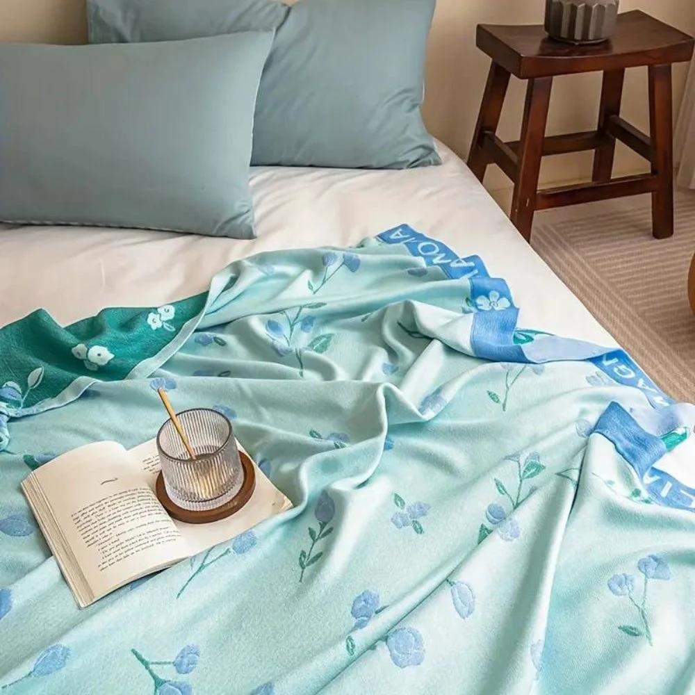 Blue Floral Bamboo Fiber Cooling Blanket by Casa & Beyond