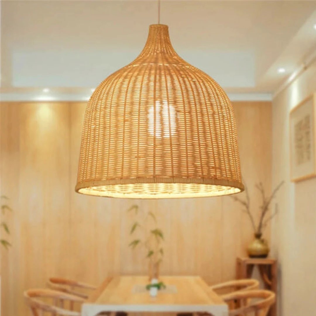 RusticGlow - Woven Rattan Pendant Light Bowlift by Bowlift